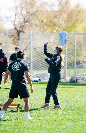 Student teams compete in BYUI's spikeball tournament held in the upper fields.