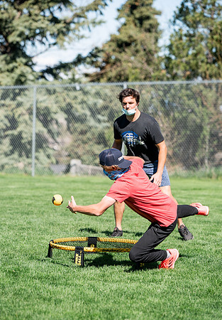 Student teams compete in BYUI's spikeball tournament held in the upper fields.