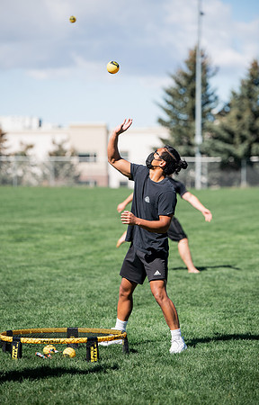 Student teams compete in BYUI's spikeball tournament held in the upper fields.