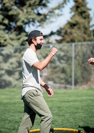 Student teams compete in BYUI's spikeball tournament held in the upper fields.
