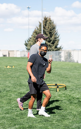 Student teams compete in BYUI's spikeball tournament held in the upper fields.