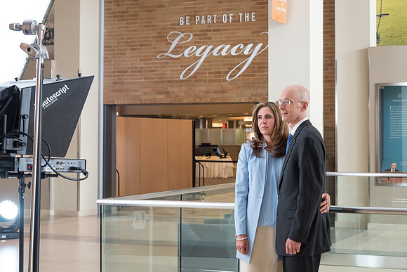 President and Sister Eyring on the set of a video shoot in Legacy Hall. 2017