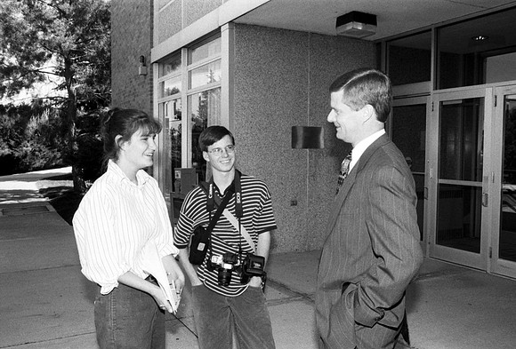 President David A. Bednar visits with students across campus.