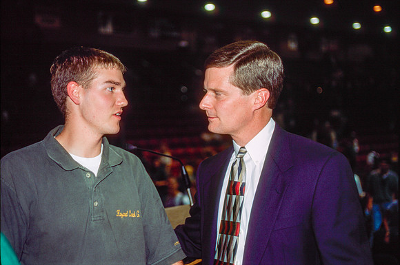 President Bednar talking with students after devotional