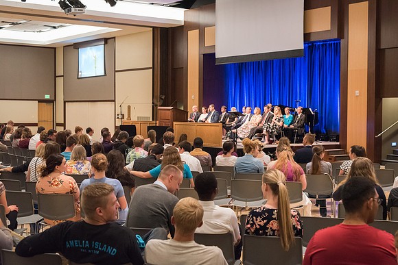 Students gather in the MC Ballroom for devotional during the 2017 Summer Session.