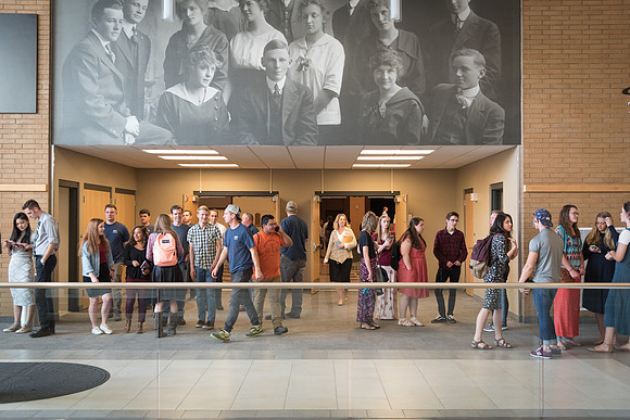 Students gather in the MC after Devotional in the 2017 Summer Session.