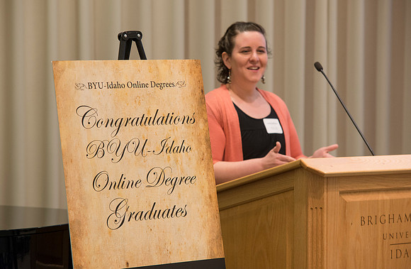 Online Leaning Graduates gather in the MC Special Events room for a reception. Amada VandenAkker, former Pathway student, Bachelor of University Studies, shares her Online experience.