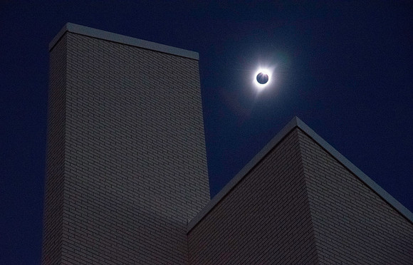 Total Eclipse over the Taylor Building at BYU-Idaho.