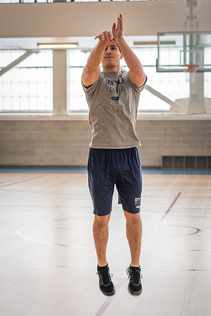 Nick Zarate plays basketball in the I-Center courts. 2017