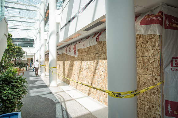 Part of the Kimball building is blocked off for remodeling. 2017