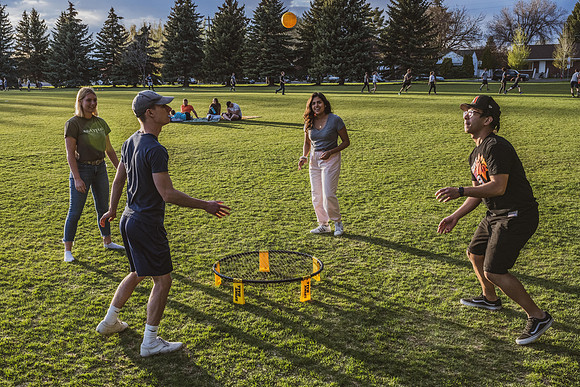 Students enjoy the warm weather of Spring semester by spending time in Porter Park.