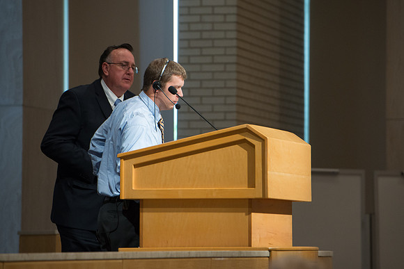 BYU-Idaho employees gather in the Taylor Chapel before the start of Fall Semester 2017.
