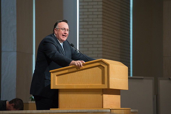 BYU-Idaho employees gather in the Taylor Chapel before the start of Fall Semester 2017.