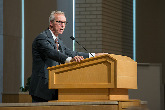 BYU-Idaho employees gather in the Taylor Chapel before the start of Fall Semester 2017.