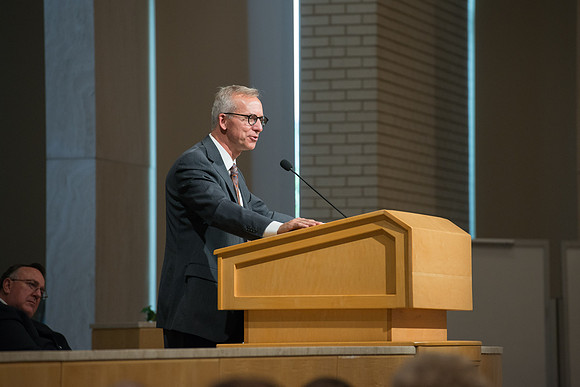 BYU-Idaho employees gather in the Taylor Chapel before the start of Fall Semester 2017.