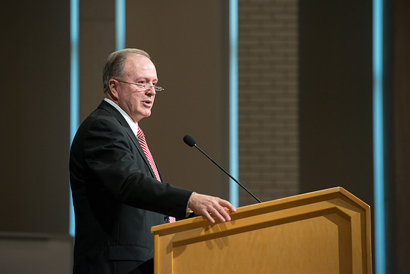 BYU-Idaho employees gather in the Taylor Chapel before the start of Fall Semester 2017.