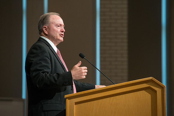 BYU-Idaho employees gather in the Taylor Chapel before the start of Fall Semester 2017.