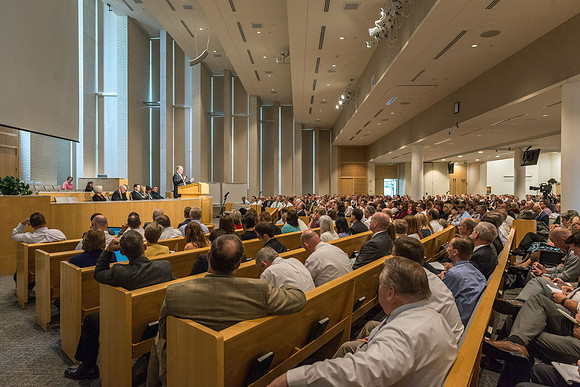 BYU-Idaho employees gather in the Taylor Chapel before the start of Fall Semester 2017.