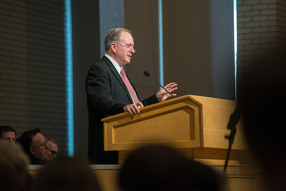 BYU-Idaho employees gather in the Taylor Chapel before the start of Fall Semester 2017.