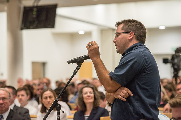 BYU-Idaho employees gather in the Taylor Chapel before the start of Fall Semester 2017.