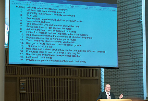BYU-Idaho employees gather in the Taylor Chapel before the start of Fall Semester 2017.