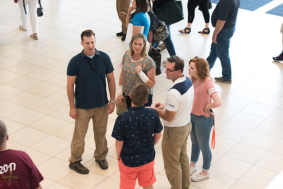 Families gather in the I-Center for the New Student Parent Welcome Meeting.