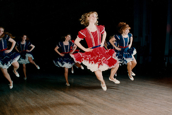 Folk dancers perform.