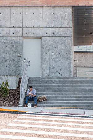 Student takes a break in between classes on the First Day of School.