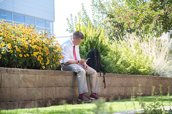 Students enjoy breaks from class outdoors while the weather is still warm.