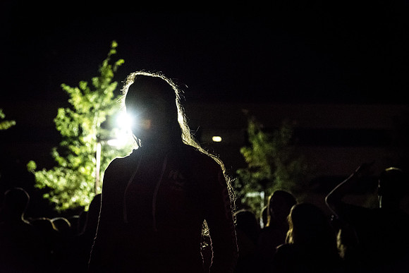 Students dance in the Quad in front of the Library at I-Night.