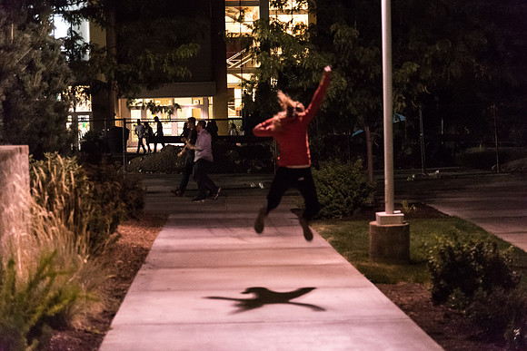 Kjirsten Blanchard jumps for joy at I-Night.