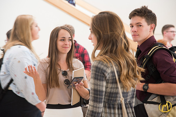 Students arriving to the i-Center for the BYU-Idaho Devotional. Sept 2017