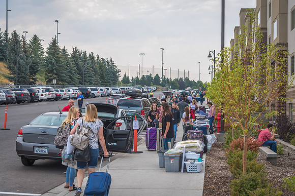 Many families drop off their students at Centre Square for a new semester.