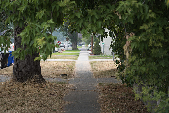 A sidewalk in town.