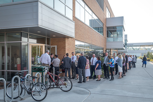 The line of employees entering the MC for the Employee Banquet runs out the North-East corner of the building and all the way to the North-West corner of the building. 2017
