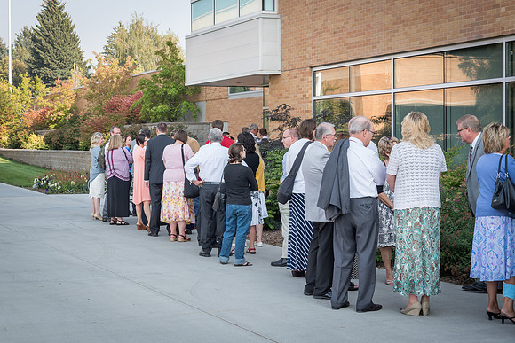 The line of employees entering the MC for the Employee Banquet runs out the North-East corner of the building and all the way to the North-West corner of the building. 2017