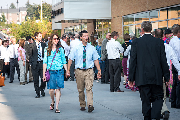The line of employees entering the MC for the Employee Banquet runs out the North-East corner of the building and all the way to the North-West corner of the building. 2017