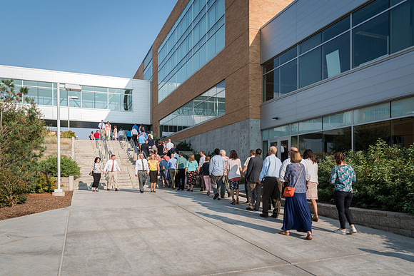 The line of employees entering the MC for the Employee Banquet runs out the North-East corner of the building and all the way to the North-West corner of the building. 2017