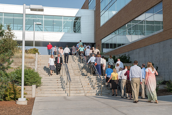 The line of employees entering the MC for the Employee Banquet runs out the North-East corner of the building and all the way to the North-West corner of the building. 2017