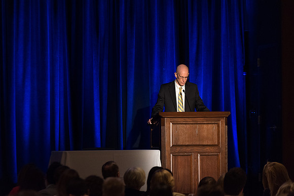 President Henry J. Eyring speaks about having grit at the Employee Banquet. 2017