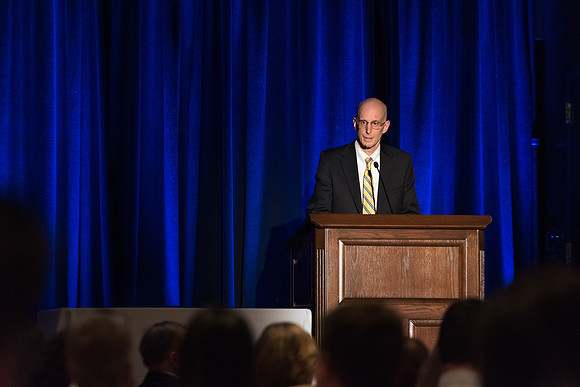 President Henry J. Eyring speaks about having grit at the Employee Banquet. 2017