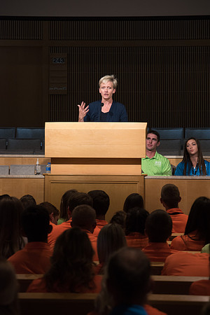 Renee Christensen, Student Support Coordinator, speaks at Spirit Conference. 2017