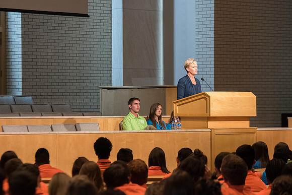 Renee Christensen, Student Support Coordinator, speaks at Spirit Conference. 2017