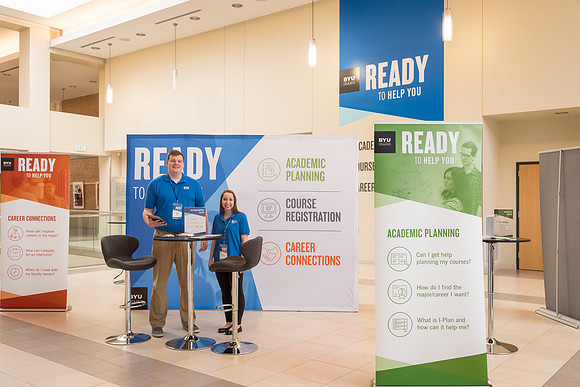 A kiosk is setup in the MC near Legacy Hall where students can get help with their academic planning.