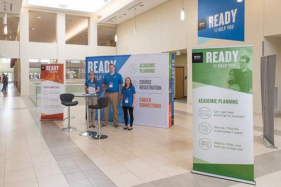 A kiosk is setup in the MC near Legacy Hall where students can get help with their academic planning.