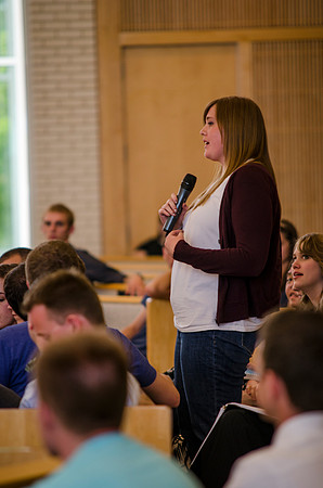 Students were given an opportunity to ask President Kim B. Clark questions during an open forum.