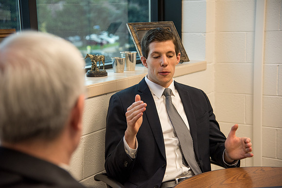 Henry Christian Eyring meets with his former professor, Ed Sexton.