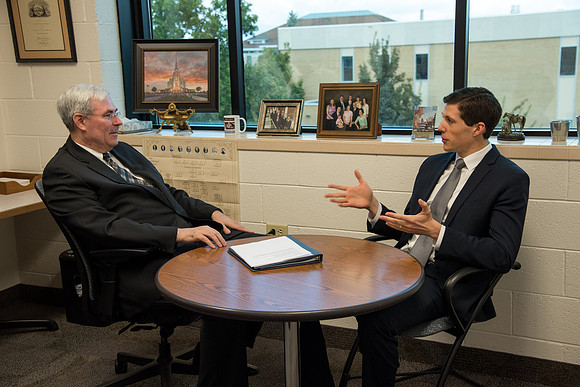 Henry Christian Eyring meets with his former professor, Ed Sexton.
