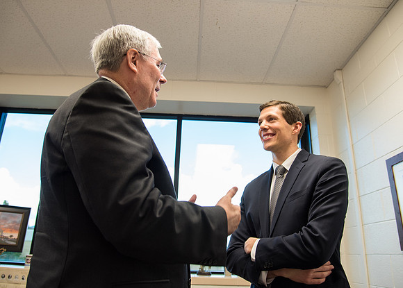 Henry Christian Eyring meets with his former professor, Ed Sexton.