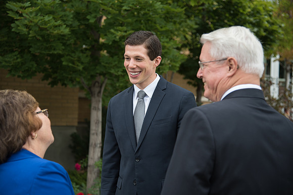 Henry Christian Eyring sees family friends on campus.